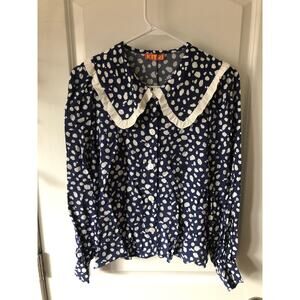Kitri Laura Women's Top Navy White Animal Spot Frill Collar UK 6 US 2 NWTs $140